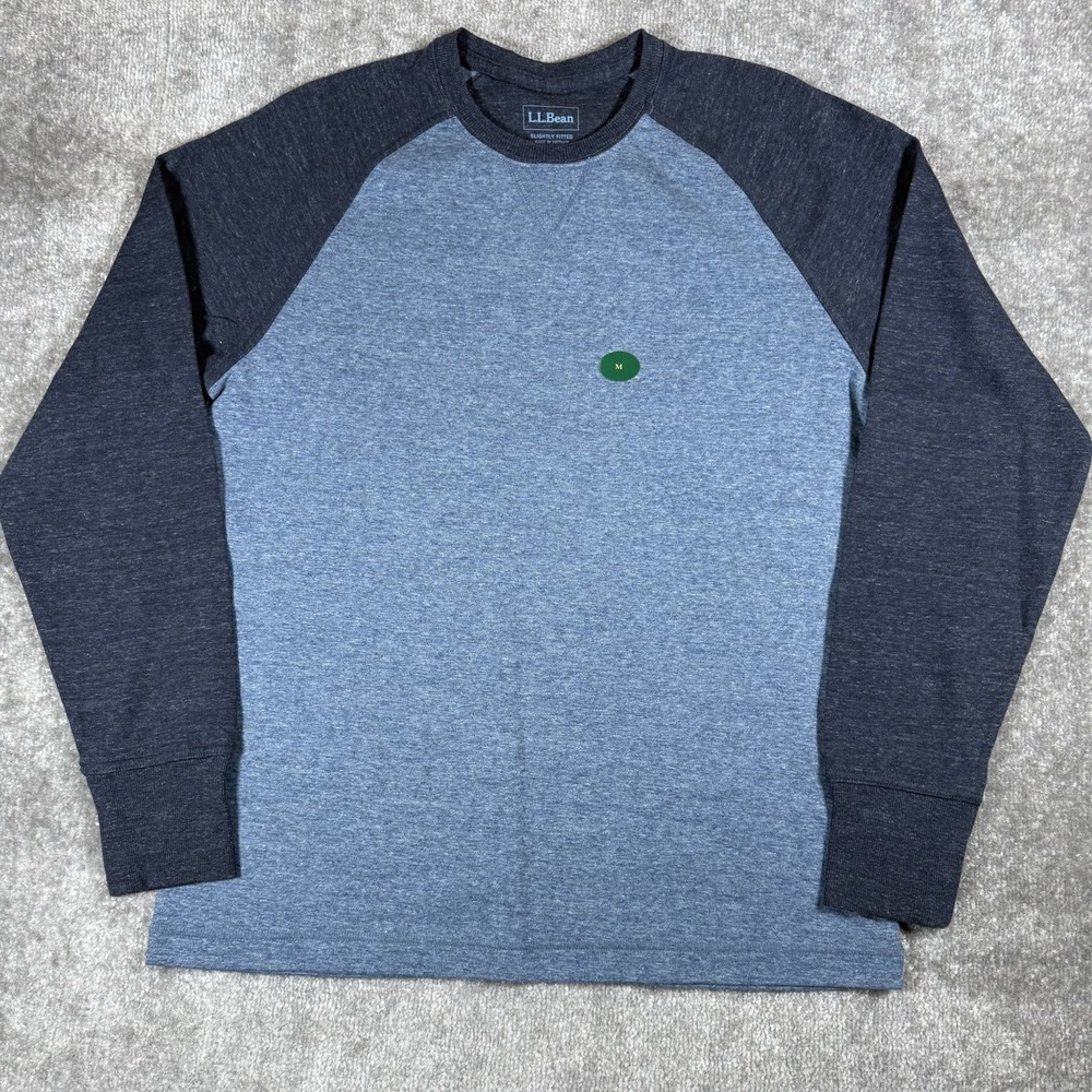 LL Bean Shirt Men's Medium Blue Raglan Long Sleeve Slightly Fitted